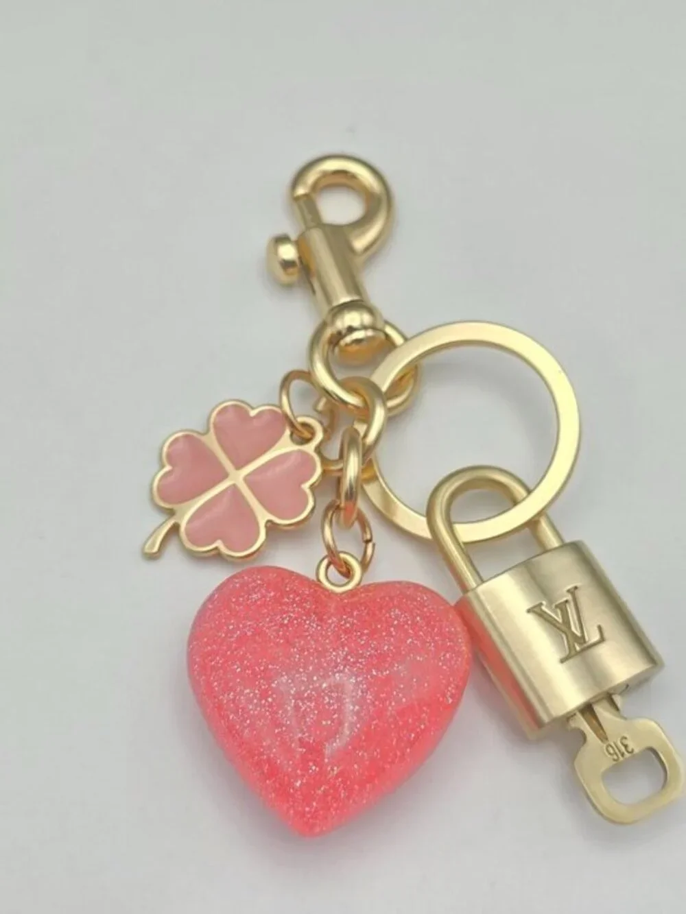 Authentic Louis Vuitton Gold Lock & Key ✨ Unbranded Heart Bag Charm Keychain